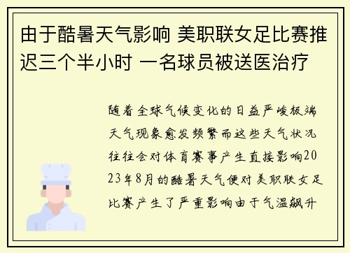 由于酷暑天气影响 美职联女足比赛推迟三个半小时 一名球员被送医治疗